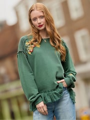 Joe Browns Green Embroidered Hem Sweatshirt - Image 2 of 7