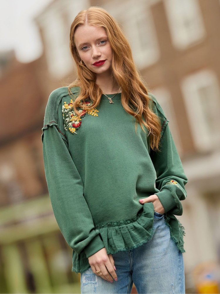 Joe Browns Green Embroidered Hem Sweatshirt - Image 2 of 7