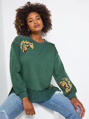 Joe Browns Green Embroidered Hem Sweatshirt - Image 3 of 7