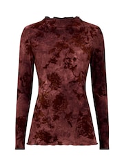 Joe Browns Brown Flocked Floral Slim Fit Top - Image 5 of 5