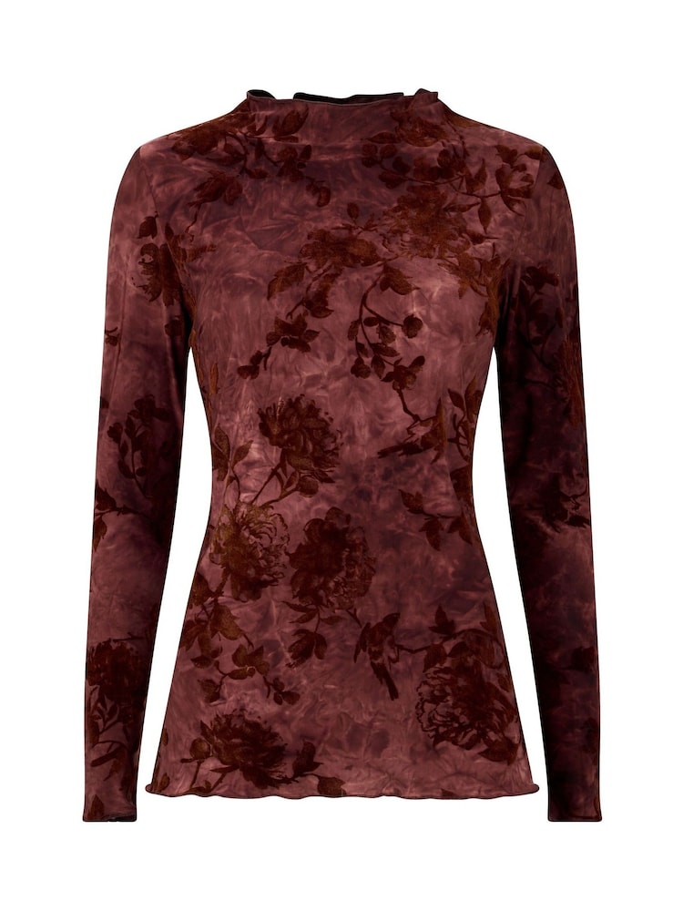 Joe Browns Brown Flocked Floral Slim Fit Top - Image 5 of 5 Joe Browns Brown Flocked Floral Slim Fit Top - Image 5 of 5