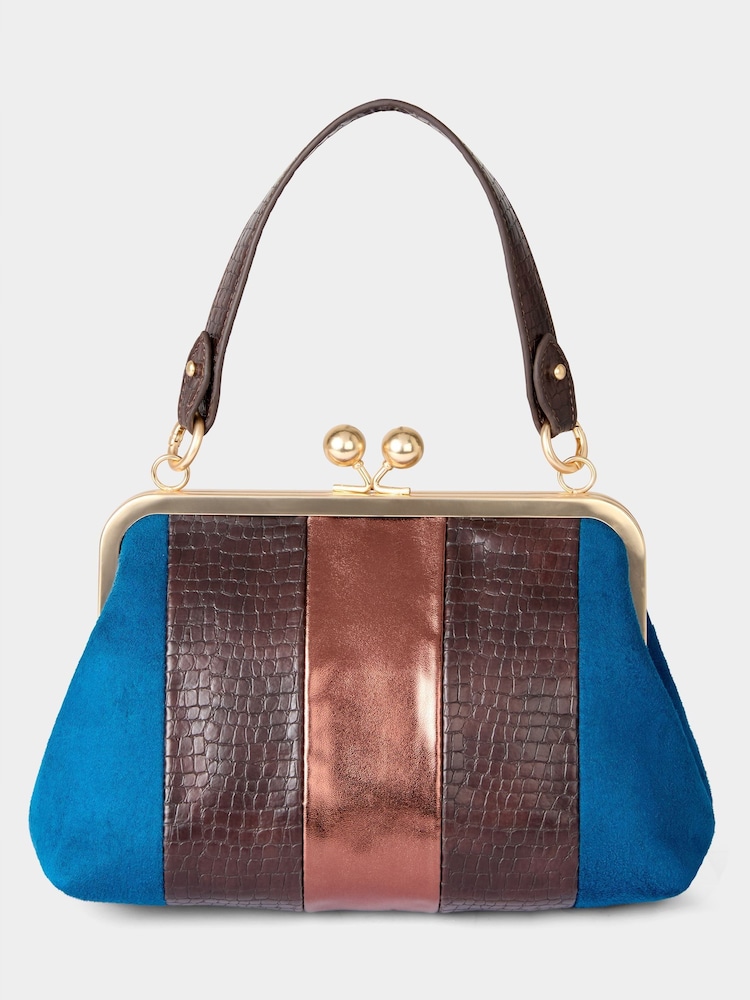 Joe Browns Brown Faux Crocodile Bag with Blue & Bronze Stripes - Image 2 of 5 Joe Browns Brown Faux Crocodile Bag with Blue & Bronze Stripes - Image 2 of 5