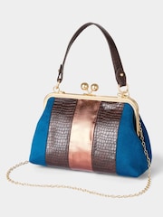 Joe Browns Brown Faux Crocodile Bag with Blue & Bronze Stripes - Image 3 of 5