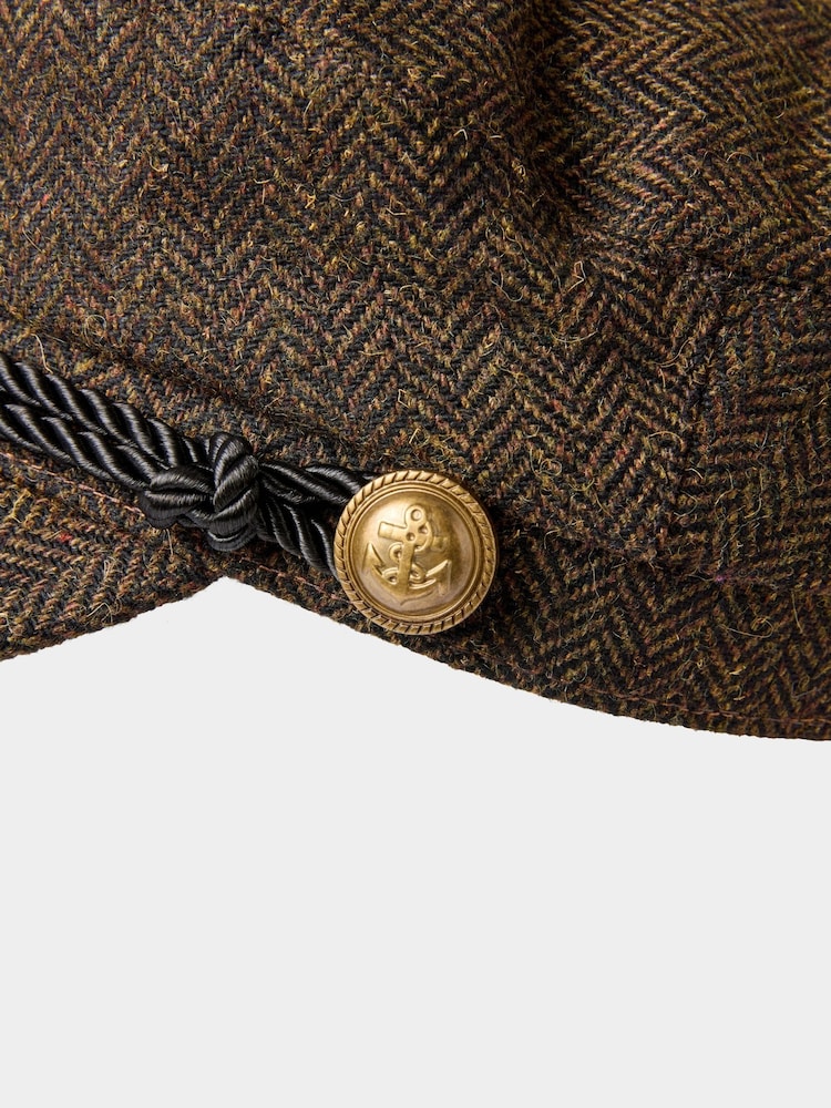 Joe Browns Brown Herringbone Tweed Peaked Cap with Button Detail - Image 2 of 2 Joe Browns Brown Herringbone Tweed Peaked Cap with Button Detail - Image 2 of 2