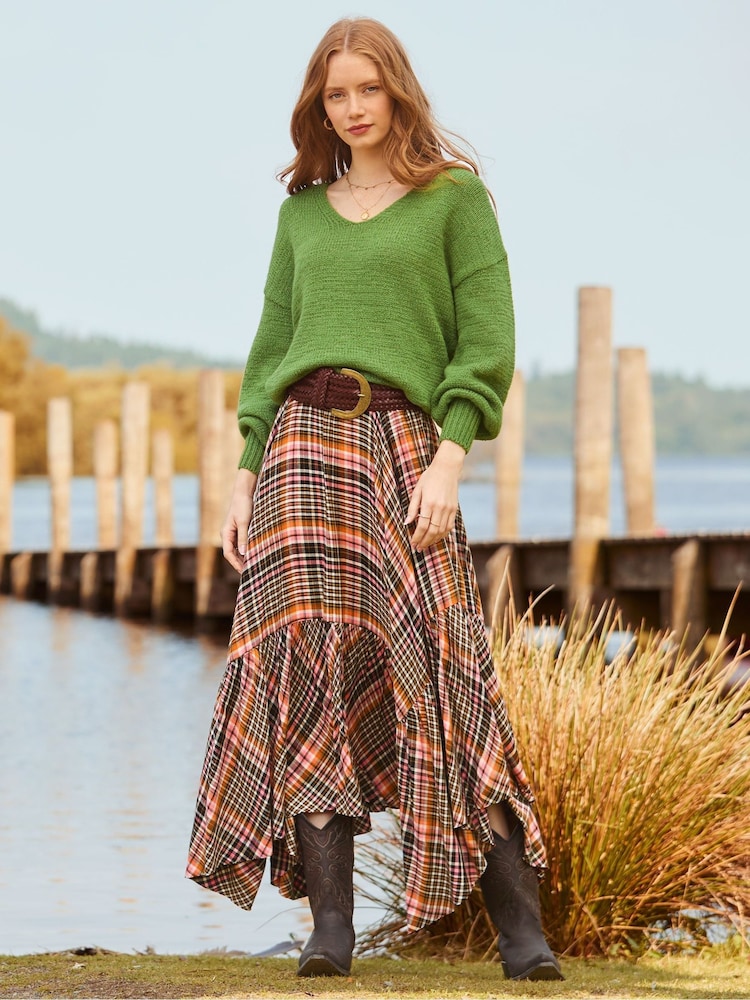 Joe Browns Brown Check Dippy Hem Skirt - Image 1 of 7