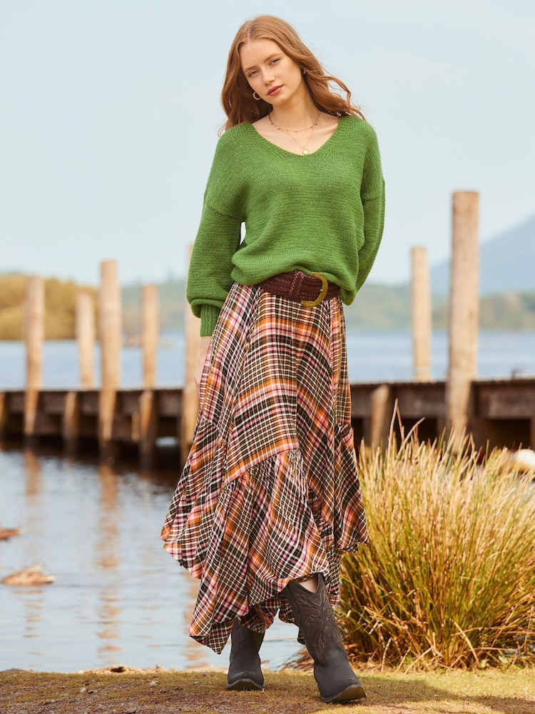 Joe Browns Brown Check Dippy Hem Skirt - Image 2 of 7