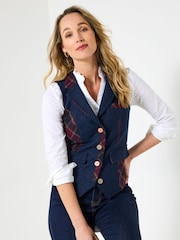 Joe Browns Blue Heritage Check Mix and Match Waistcoat - Image 1 of 6
