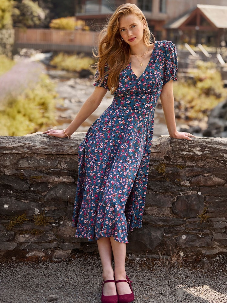 Joe Browns Blue Floral Print Ditsy Tea Dress - Image 1 of 7