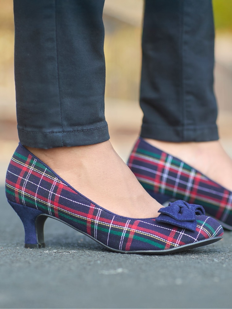 Joe Browns Blue Bow Tartan Court Shoes - Image 2 of 6
