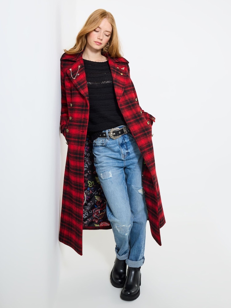 Joe Browns Red Check Maxi Coat - Image 2 of 7