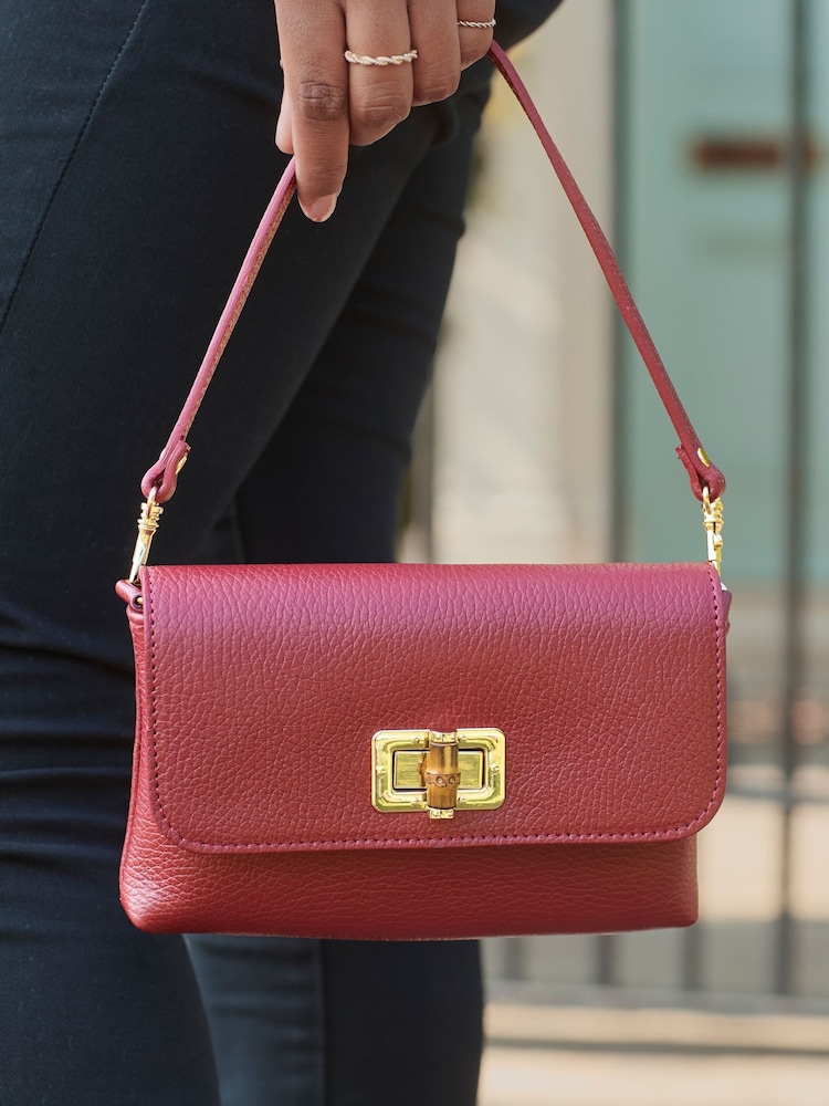 Joe Browns Red Bamboo Style Closure Mini Leather Bag - Image 2 of 6 Joe Browns Red Bamboo Style Closure Mini Leather Bag - Image 2 of 6