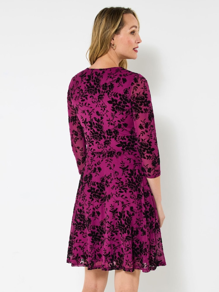 Joe Browns Purple Floral Lace Print Skater Dress - Image 2 of 5 Joe Browns Purple Floral Lace Print Skater Dress - Image 2 of 5