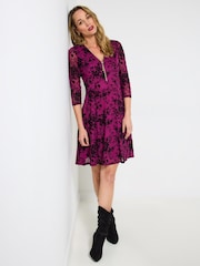 Joe Browns Purple Floral Lace Print Skater Dress - Image 3 of 5