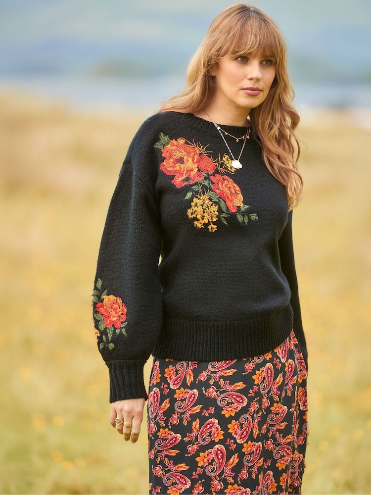Joe Browns Black Floral Embroidered Jumper - Image 1 of 7