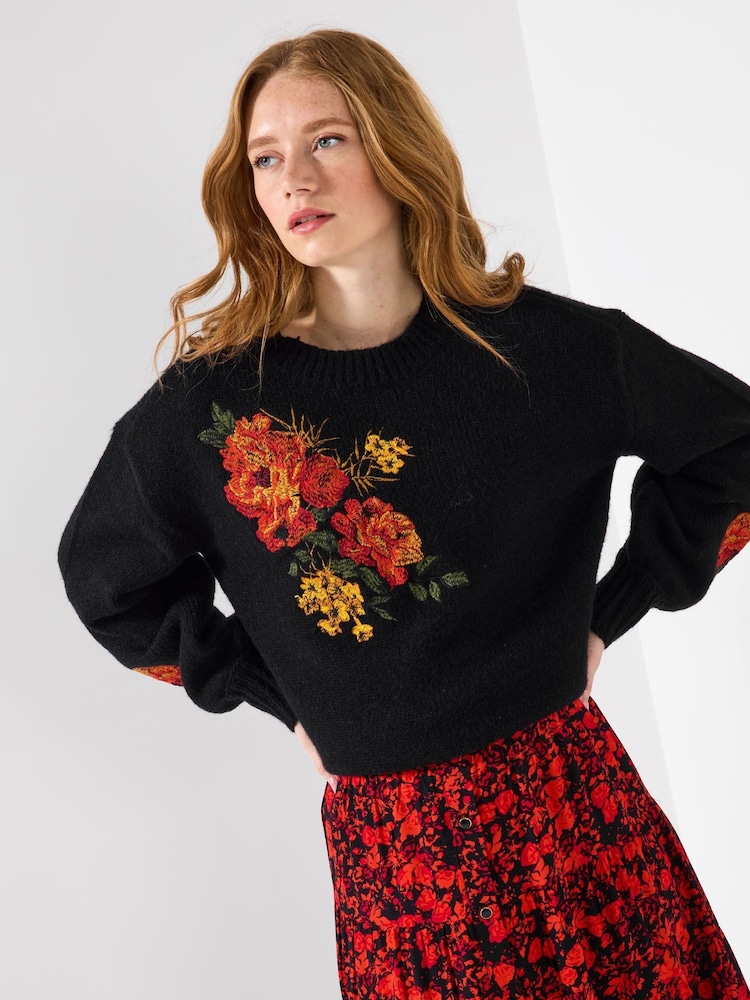 Joe Browns Black Floral Embroidered Jumper - Image 2 of 7