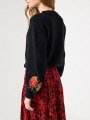 Joe Browns Black Floral Embroidered Jumper - Image 4 of 7