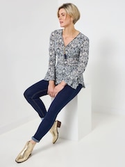 Joe Browns Blue Lace Overlay Zip Front Top - Image 1 of 5