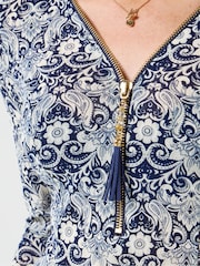 Joe Browns Blue Lace Overlay Zip Front Top - Image 2 of 5