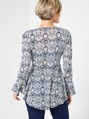 Joe Browns Blue Lace Overlay Zip Front Top - Image 4 of 5