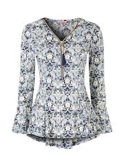 Joe Browns Blue Lace Overlay Zip Front Top - Image 5 of 5
