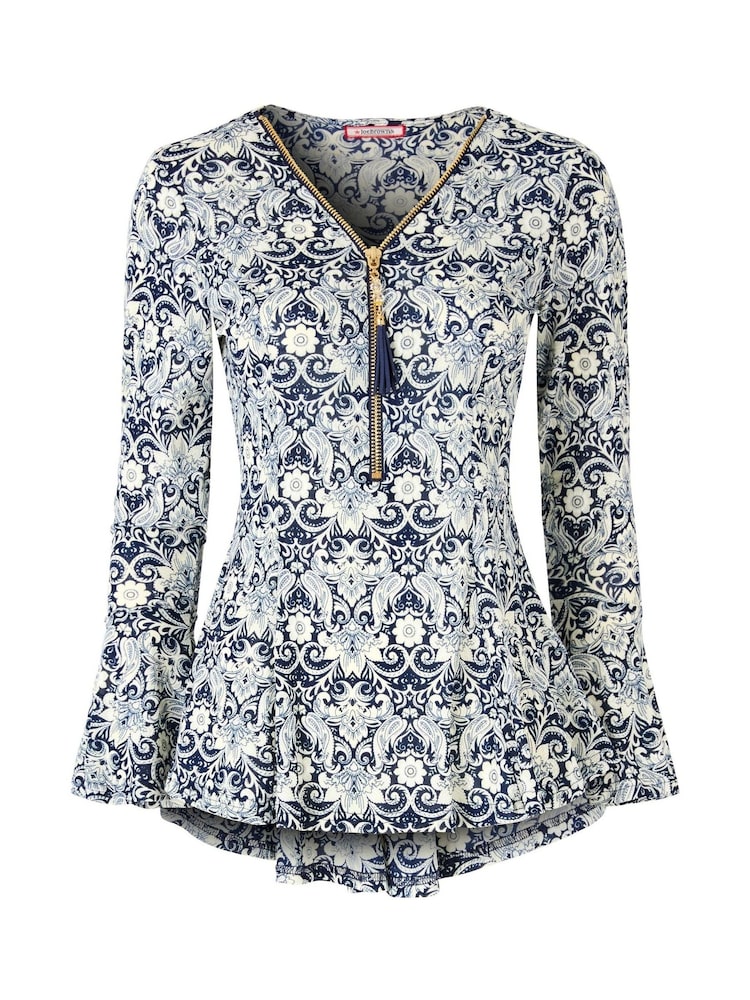 Joe Browns Blue Lace Overlay Zip Front Top - Image 5 of 5