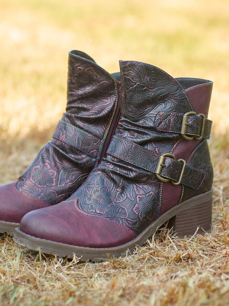 Joe Browns Purple Metalic Swirl Pattern Ankle Boots - Image 1 of 7