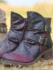 Joe Browns Purple Metalic Swirl Pattern Ankle Boots - Image 2 of 7