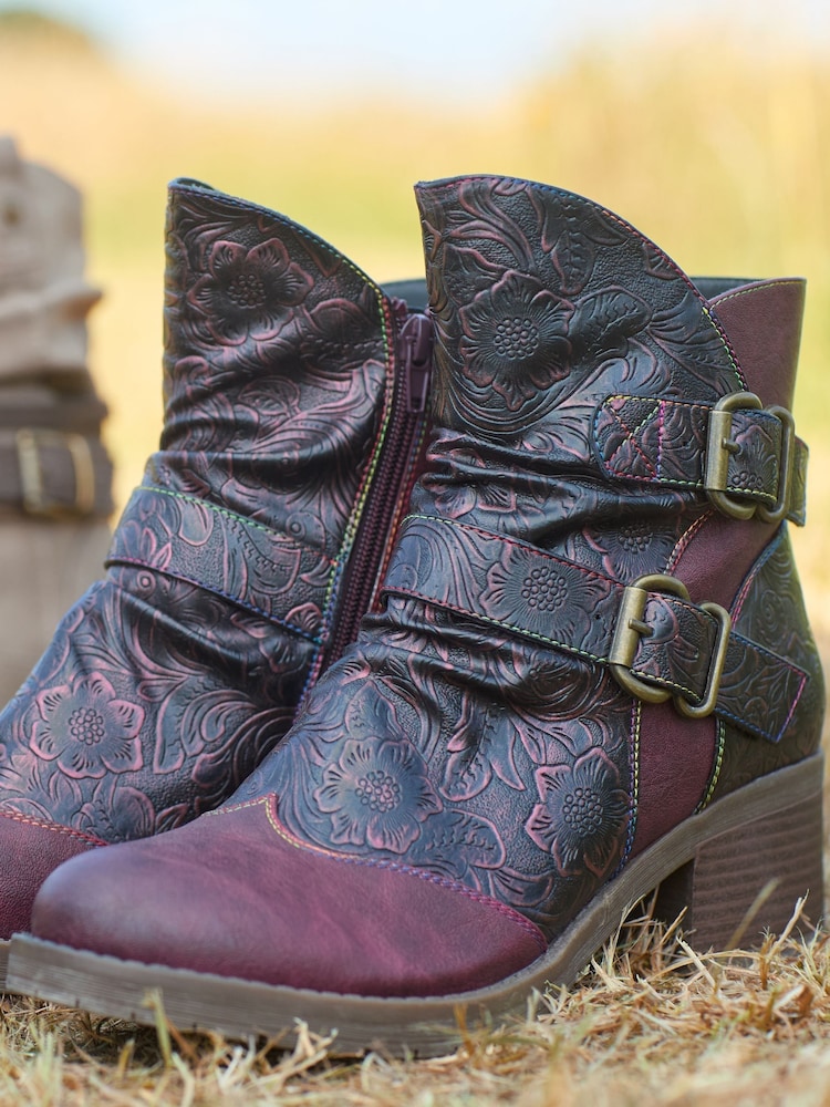 Joe Browns Purple Metalic Swirl Pattern Ankle Boots - Image 2 of 7