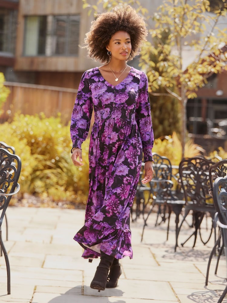 Joe Browns Purple Floral Print Jersey Maxi Dress - Image 1 of 7 Joe Browns Purple Floral Print Jersey Maxi Dress - Image 1 of 7