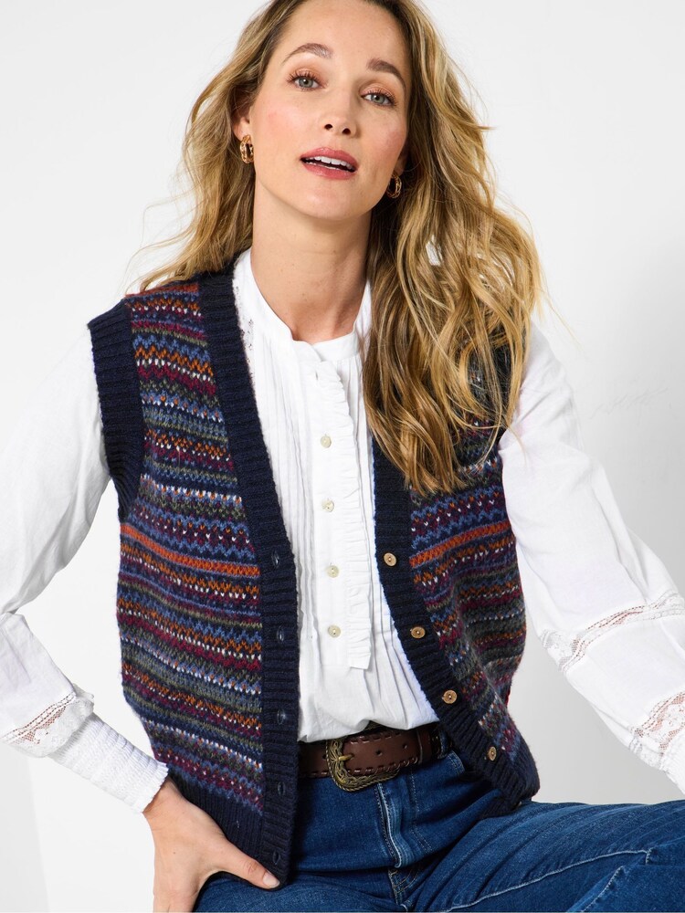 Joe Browns Blue Knitted Cardi Vest - Image 2 of 7