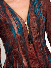 Joe Browns Brown Contrast Lace Zip Front Top - Image 2 of 6