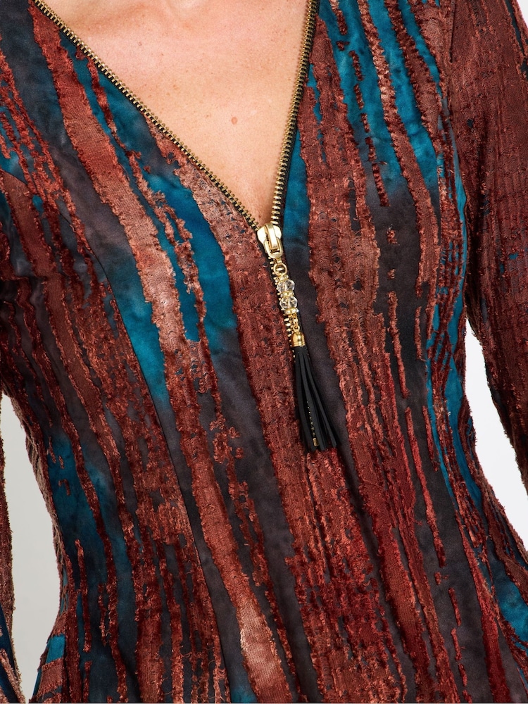 Joe Browns Brown Contrast Lace Zip Front Top - Image 2 of 6