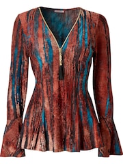 Joe Browns Brown Contrast Lace Zip Front Top - Image 6 of 6