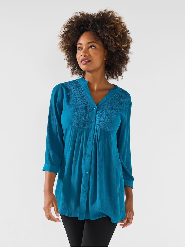 Joe Browns Green Crinkle Lace Blouse - Image 2 of 5 Joe Browns Green Crinkle Lace Blouse - Image 2 of 5