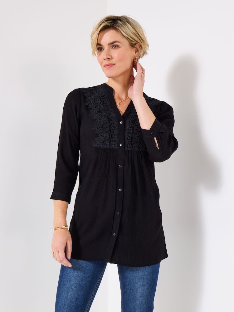 Joe Browns Black Crinkle Lace Blouse - Image 1 of 5 Joe Browns Black Crinkle Lace Blouse - Image 1 of 5