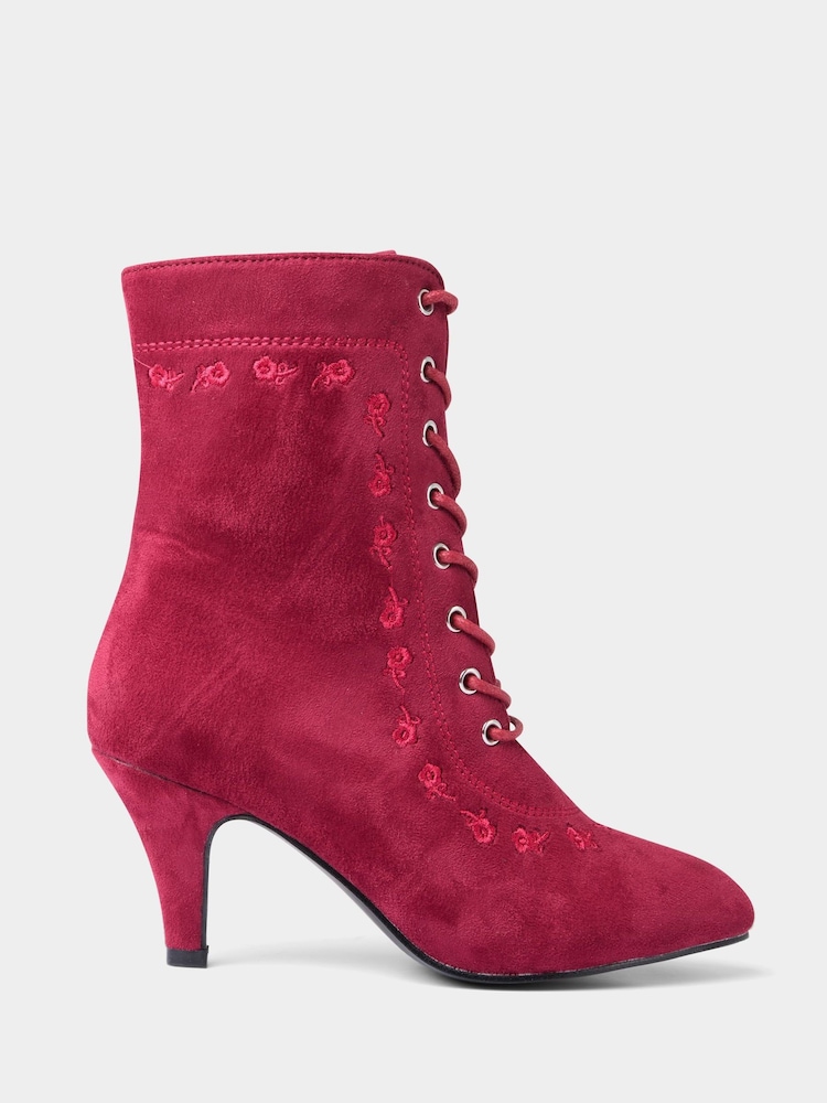 Joe Browns Red Flower Embroidered Ankle Boots - Image 1 of 4 Joe Browns Red Flower Embroidered Ankle Boots - Image 1 of 4