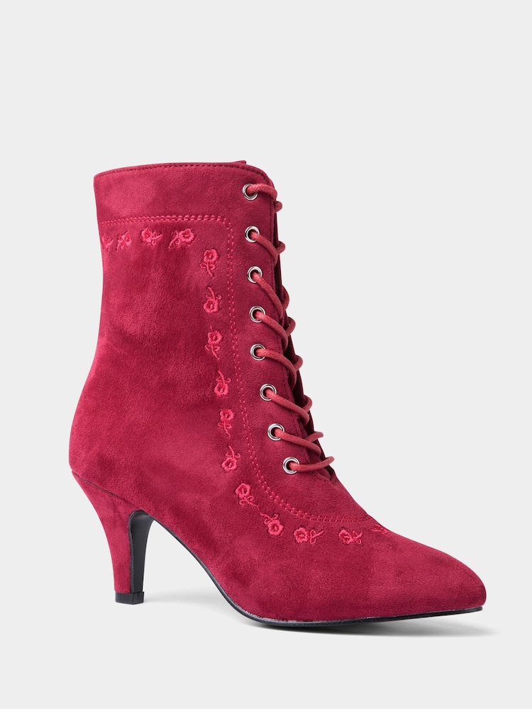 Joe Browns Red Flower Embroidered Ankle Boots - Image 2 of 4 Joe Browns Red Flower Embroidered Ankle Boots - Image 2 of 4