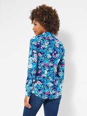 Joe Browns Blue Floral Collared Crinkle Top - Image 4 of 5