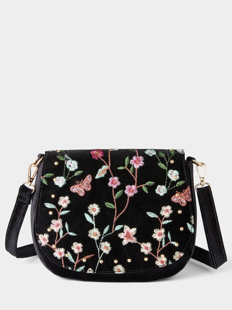 Joe Browns Green Magentic Button Clasp Velvet Cross-Body Bag - Image 1 of 6 Joe Browns Green Magentic Button Clasp Velvet Cross-Body Bag - Image 1 of 6