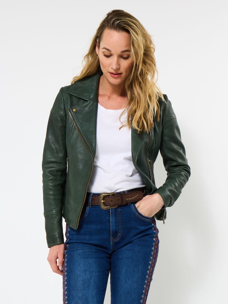 Joe Browns Green Collared Biker Jacket - Image 2 of 5