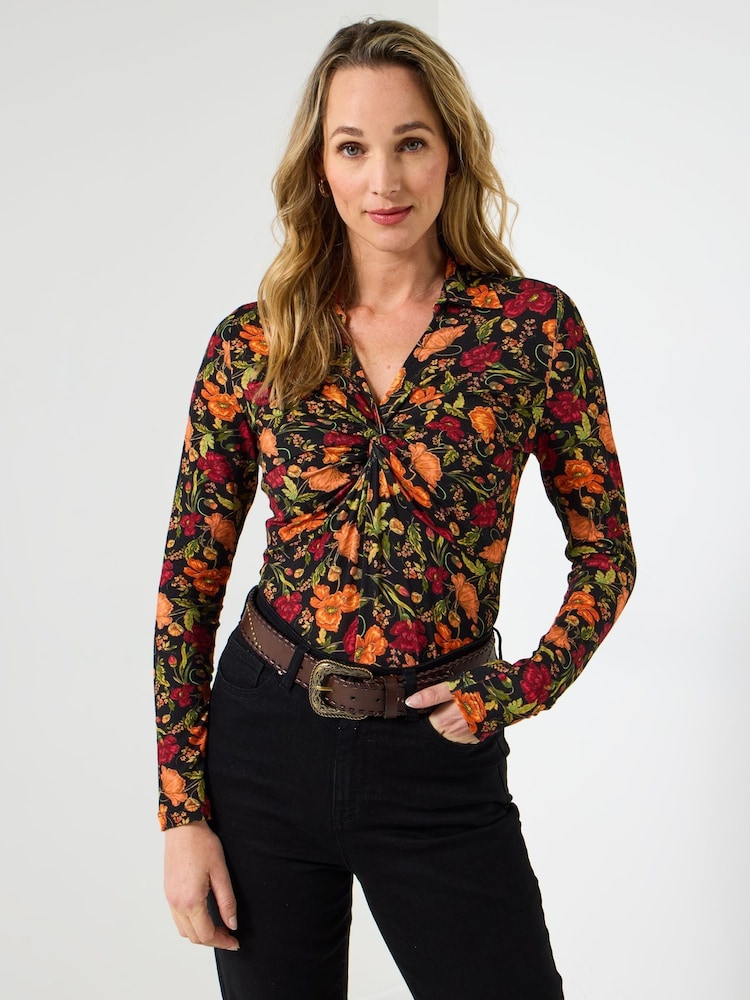 Joe Browns Orange Floral Twist Front Blouse - Image 1 of 5