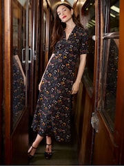 Joe Browns Black Floral Print Tea Dress - Image 2 of 7