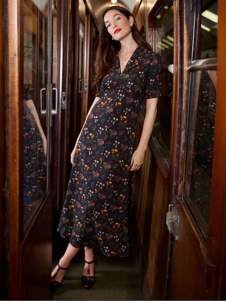 Joe Browns Black Floral Print Tea Dress - Image 2 of 7