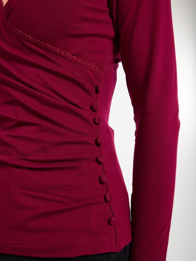 Joe Browns Red Mock Wrap Button Detail Top - Image 2 of 5