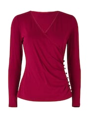 Joe Browns Red Mock Wrap Button Detail Top - Image 5 of 5