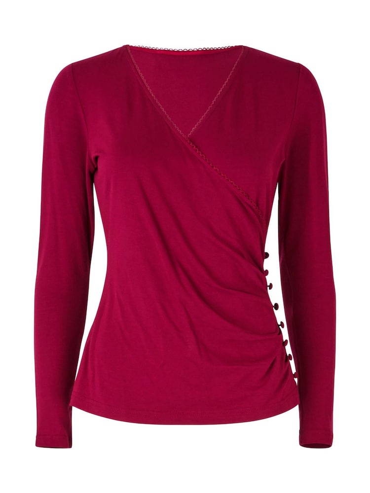 Joe Browns Red Mock Wrap Button Detail Top - Image 5 of 5