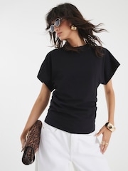 River Island Black Ruched Side Kimono Sleeve T-Shirt - Image 1 of 4