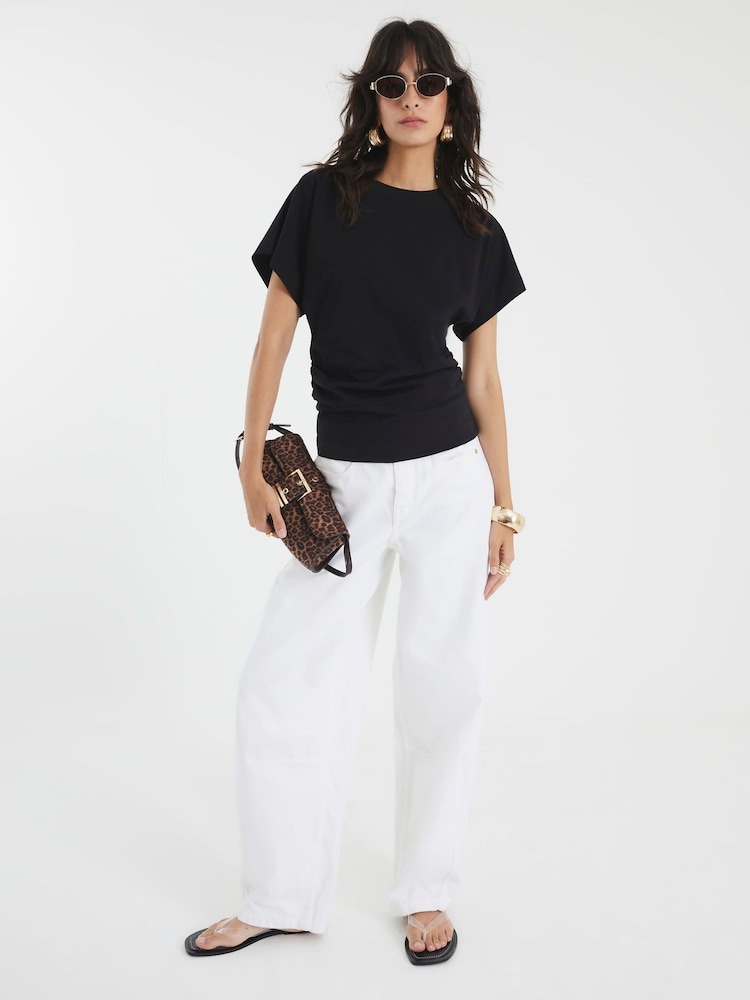 River Island Black Ruched Side Kimono Sleeve T-Shirt - Image 2 of 4