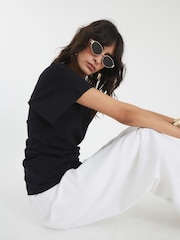 River Island Black Ruched Side Kimono Sleeve T-Shirt - Image 3 of 4