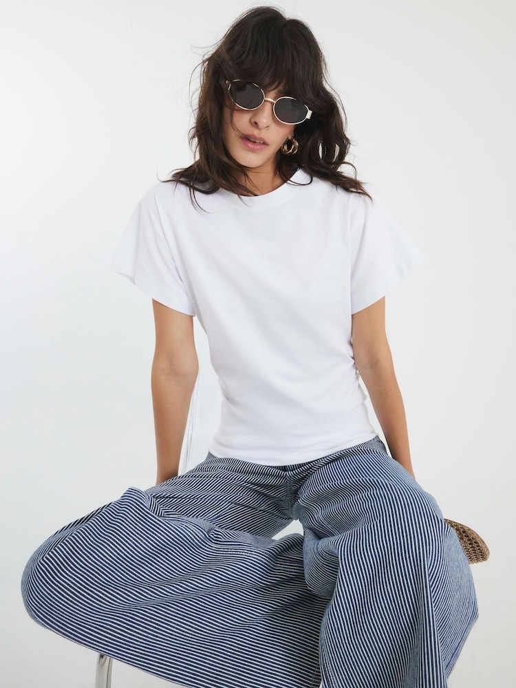 River Island White Ruched Side Kimono Sleeve T-Shirt - Image 1 of 4